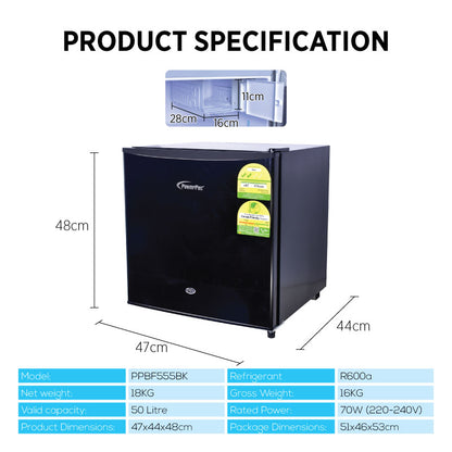 50L Bar Fridge with Lock (PPBF555) Black