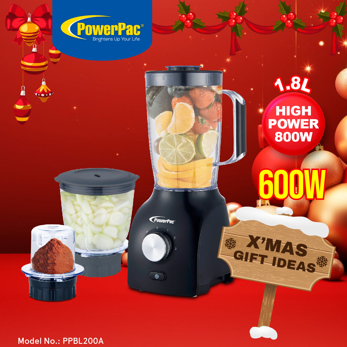 High Power Blender, 3 IN 1 Multi-functional Blender with Dry Mill, Mincer Filter (PPBL200A)