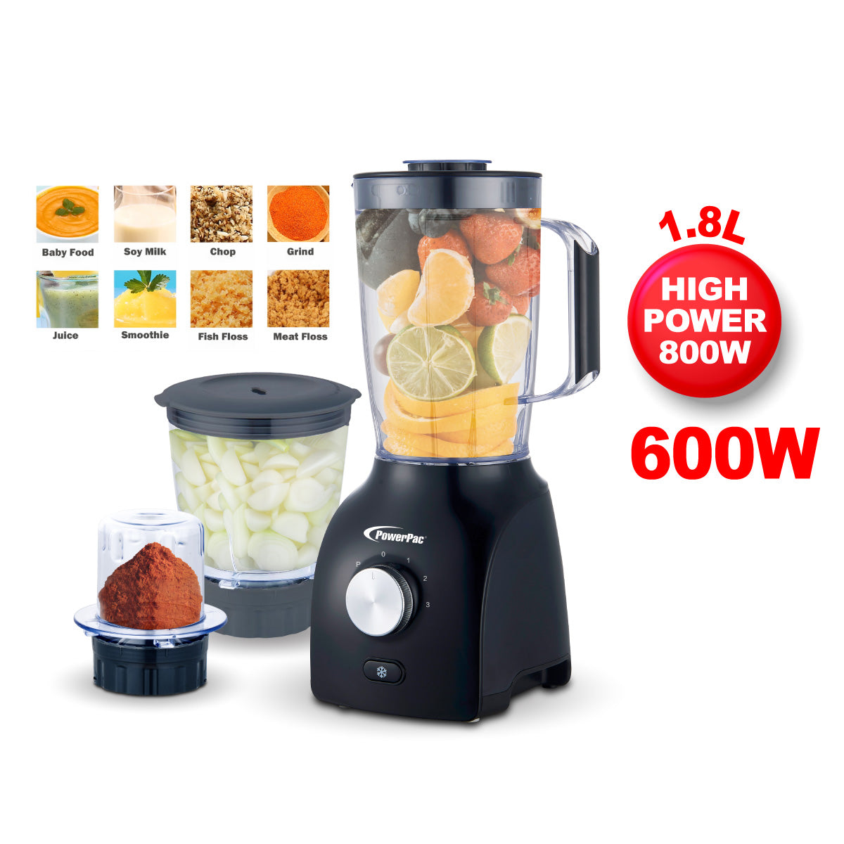 High Power Blender, 3 IN 1 Multi-functional Blender with Dry Mill, Mincer Filter (PPBL200A)