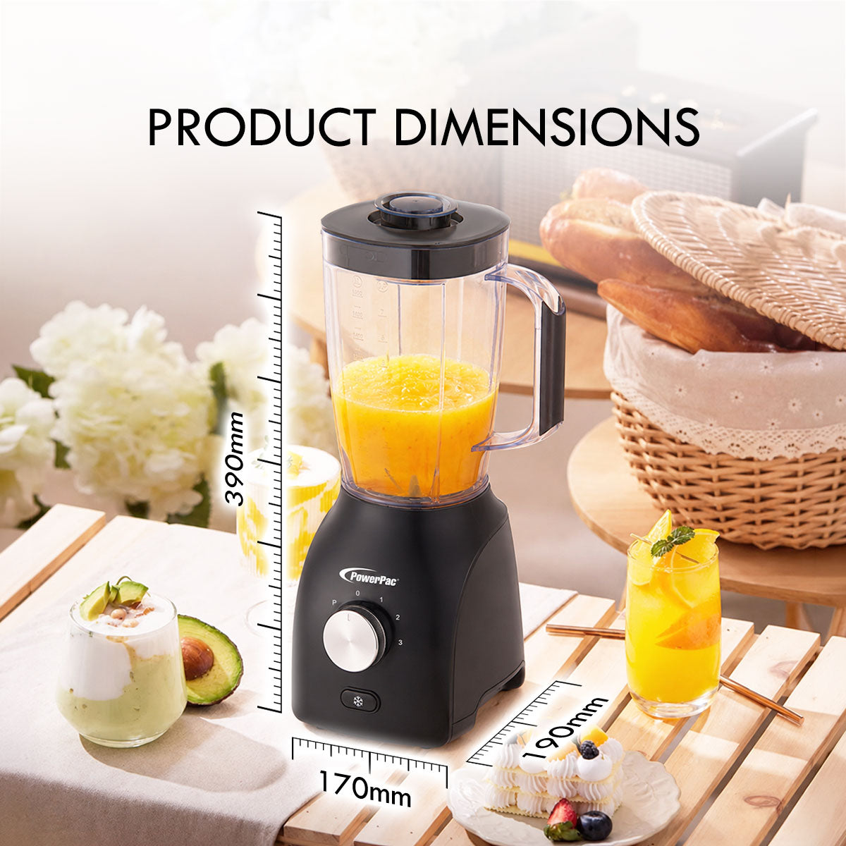 PowerPac High Power Blender, 3 IN 1 Multi-functional Blender with Dry Mill, Mincer Filter (PPBL200A)
