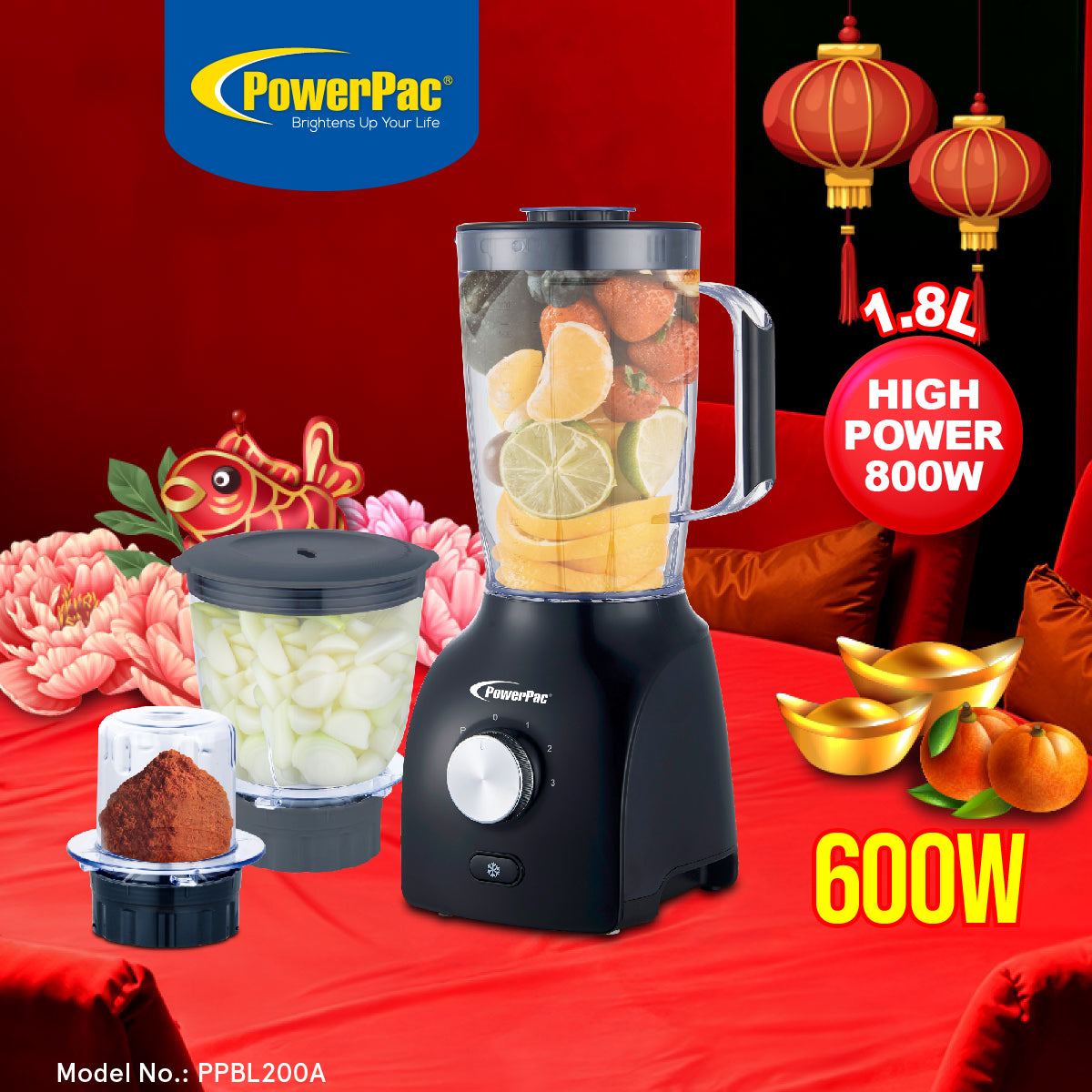 High Power Blender, 3 IN 1 Multi-functional Blender with Dry Mill, Mincer Filter (PPBL200A)