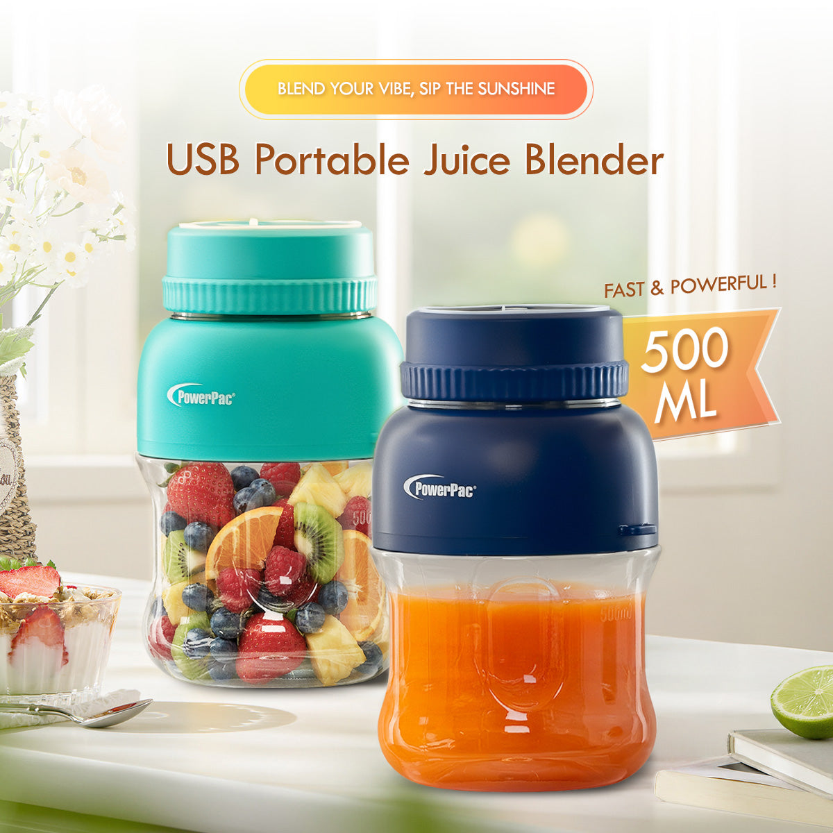 USB Portable Juice Blender, Travel Cup Blender, Smoothie Fruit Juicer, 500ml (PPBL333)NB
