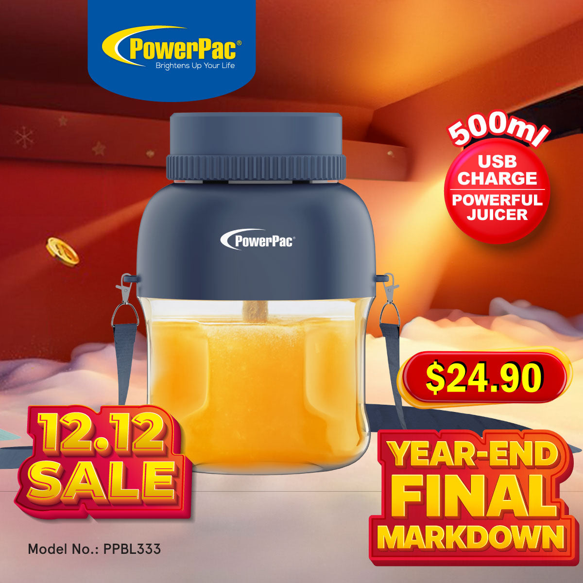 USB Portable Juice Blender, Travel Cup Blender, Smoothie Fruit Juicer, 500ml (PPBL333)NB