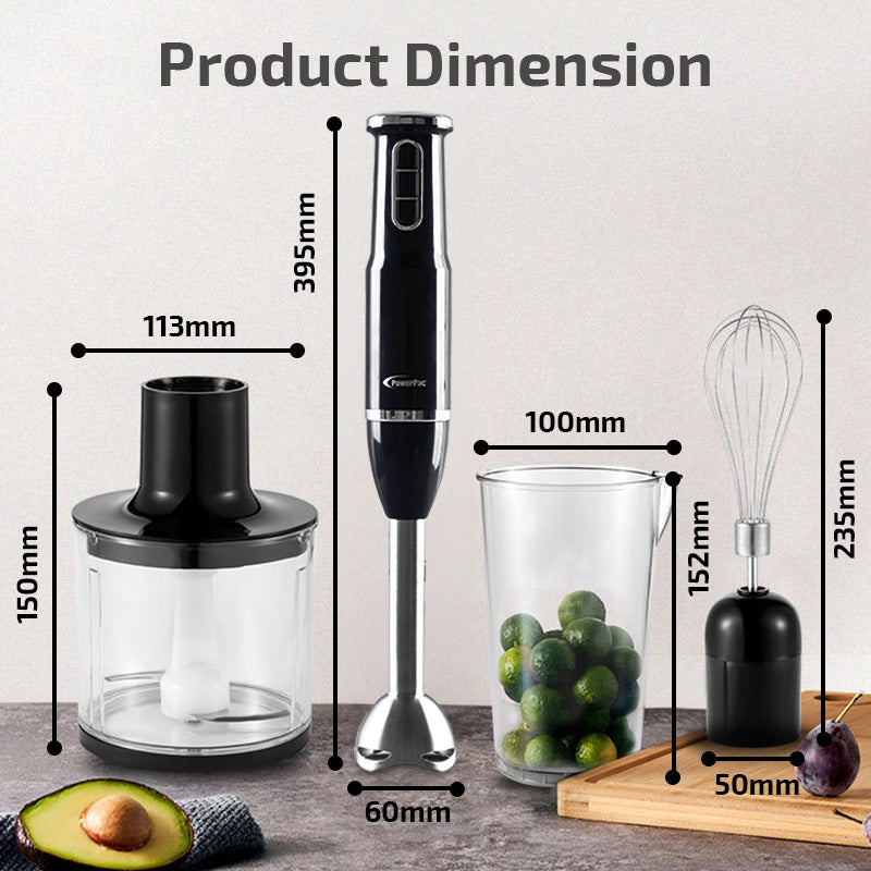 4in1 Hand Blender Set with Stainless Steel Blade 600W (PPBL393) - PowerPacSG