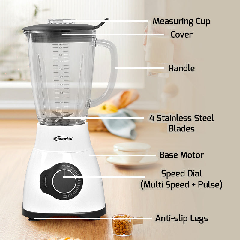 Professional High Power Blender, Bubble Tea Blender, Commercial Blender with Glass Jug 1200W (PPBL800)