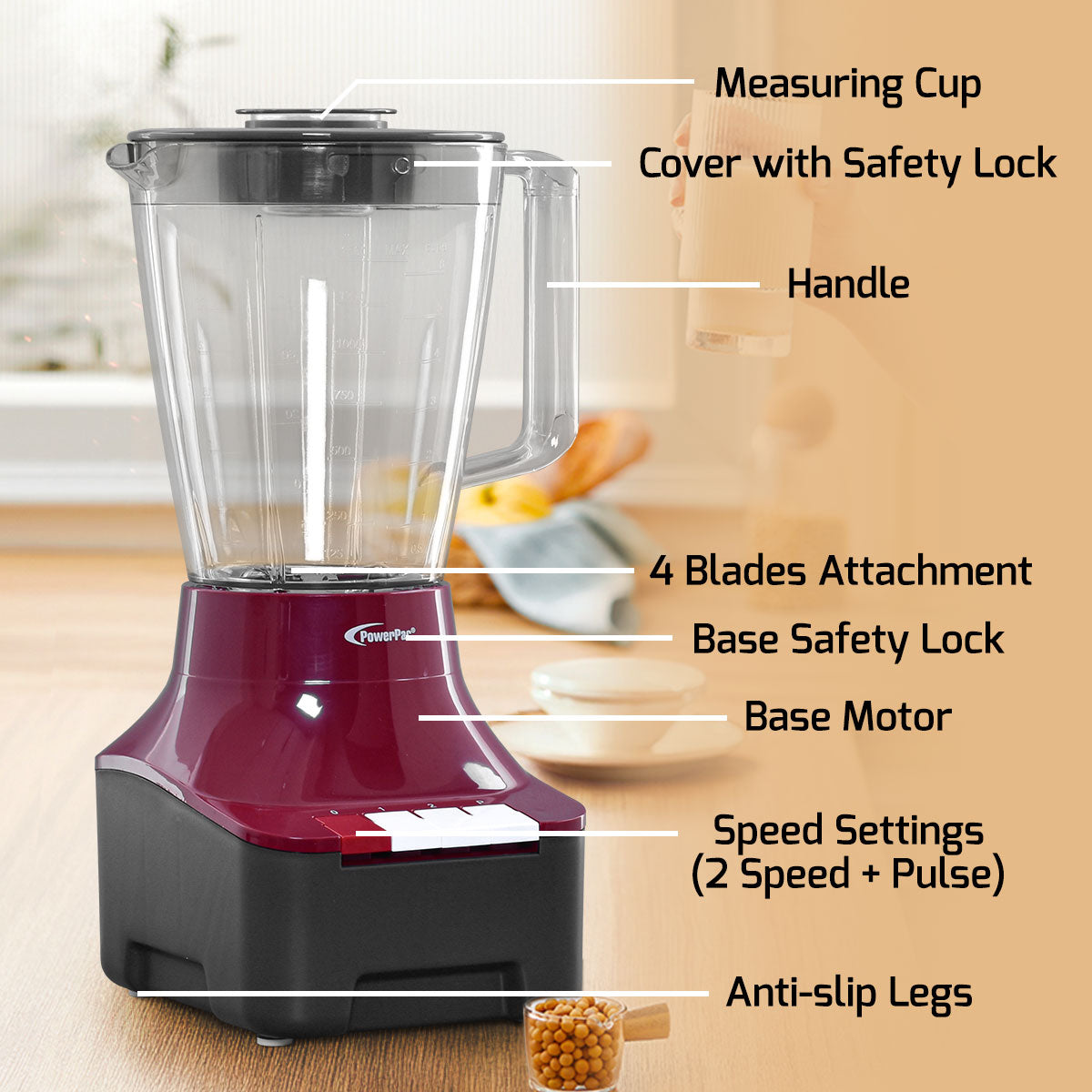 2 IN 1 Blender For Grinding 0.5L & Blending 1.5L (PPBL900)