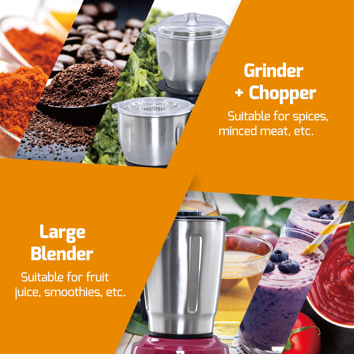 High Power Blender, 3 IN 1 Multi-functional Stainless Steel Blender with Dry Mill, Mincer Filter (PPBL906)