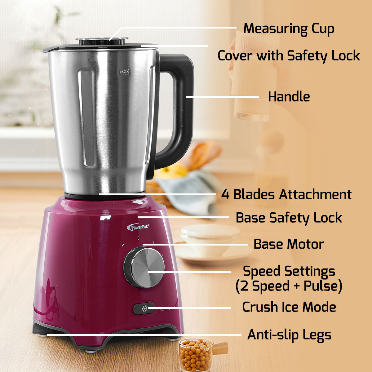 High Power Blender, 3 IN 1 Multi-functional Stainless Steel Blender with Dry Mill, Mincer Filter (PPBL906)