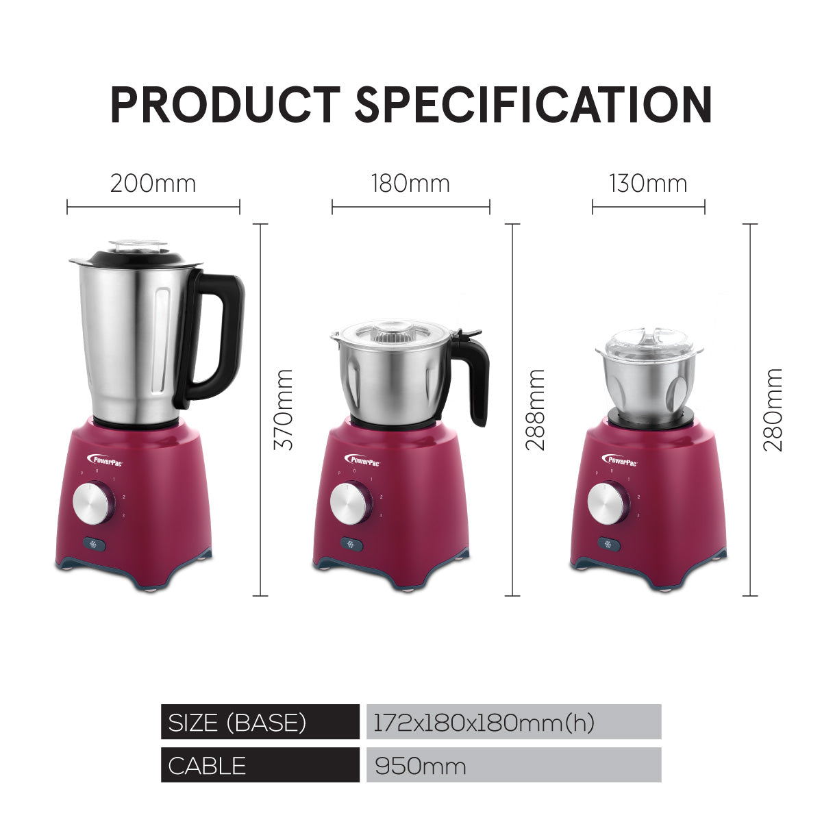 High Power Blender, 3 IN 1 Multi-functional Stainless Steel Blender with Dry Mill, Mincer Filter (PPBL906)