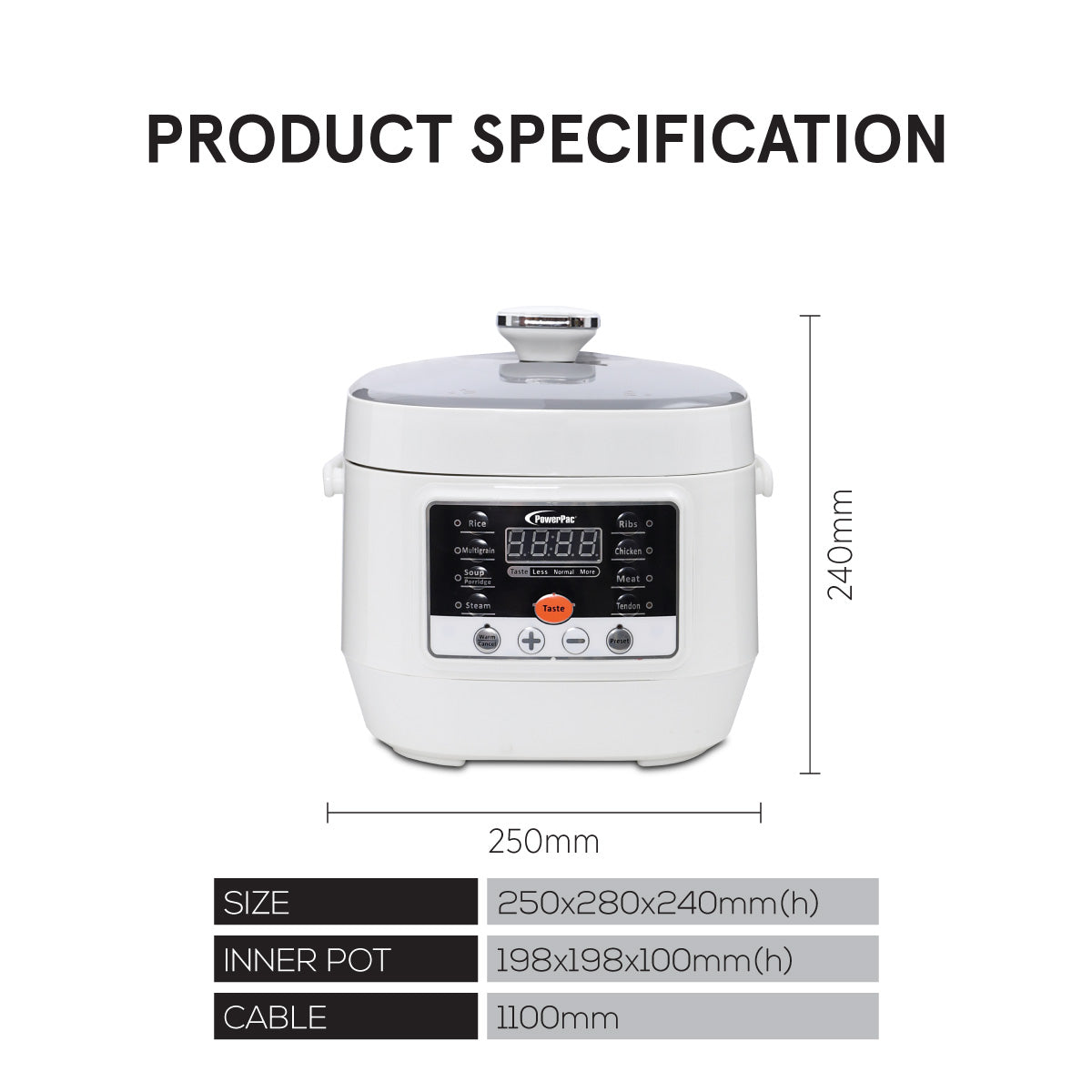 2.5L Electric Pressure Cooker, 7 Safety Features & Multi Preset Functions (PPC295)