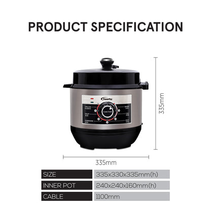 6.0L Electric Pressure Cooker, 7 Safety Features & Multi Preset Functions (PPC622)