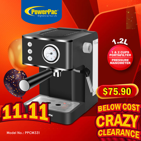 1.2L Coffee Maker High Pressure Water Tank, Coffee Machine Espresso Coffee Machine with Milk Frothing (PPCM331) Black