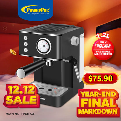 1.2L Coffee Maker High Pressure Water Tank, Coffee Machine Espresso Coffee Machine with Milk Frothing (PPCM331) Black