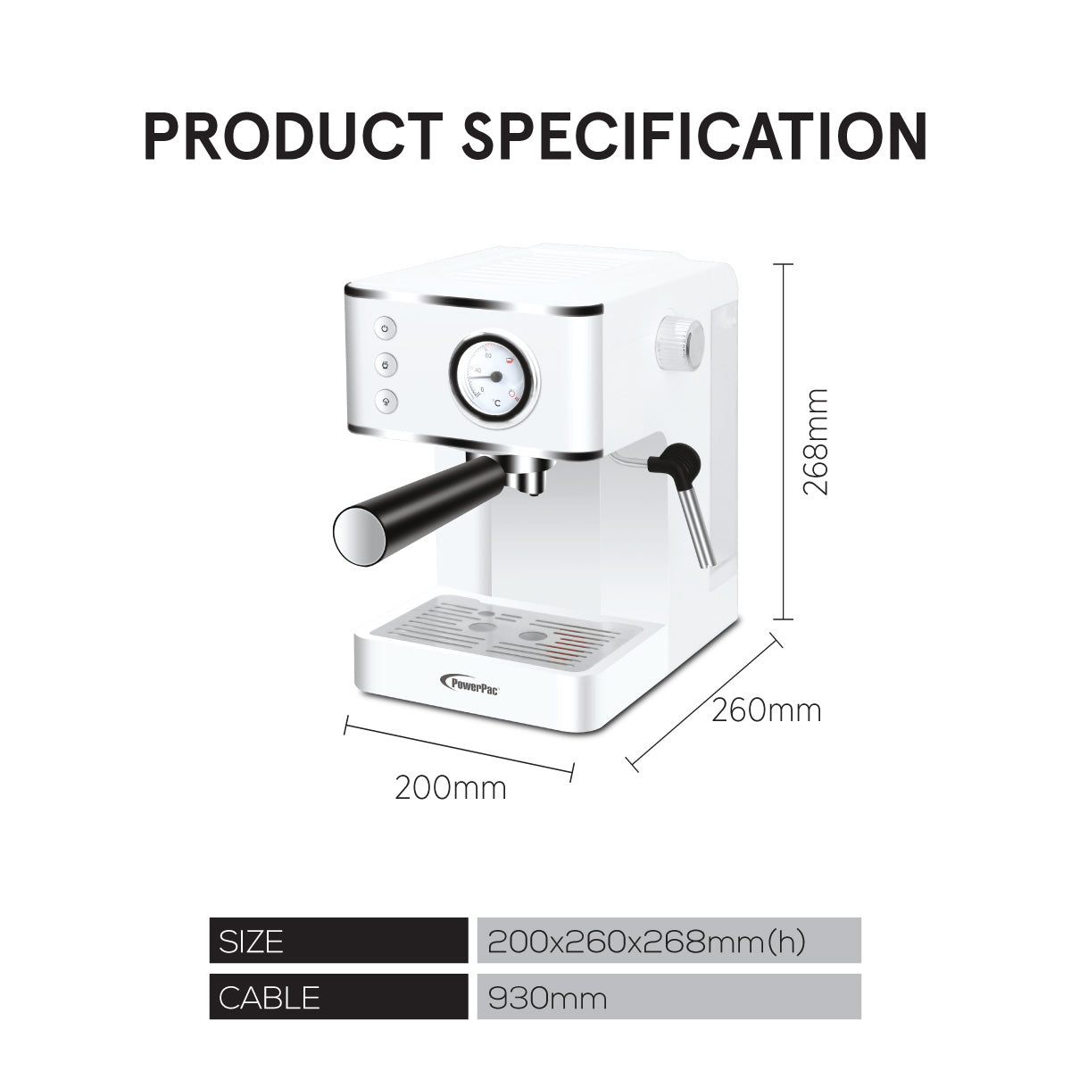 1.2L Coffee Maker High Pressure Water Tank, Coffee Machine Espresso Coffee Machine with Milk Frothing (PPCM331) White