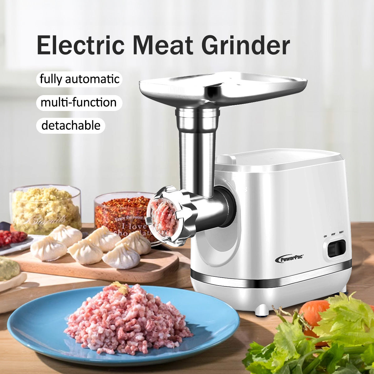 Meat Chopper, 3 In 1 Meat Mincer, 3 Stainless Steel Grinding Plates, Kubbe & Sausage Filling Tubes (PPCP3307)