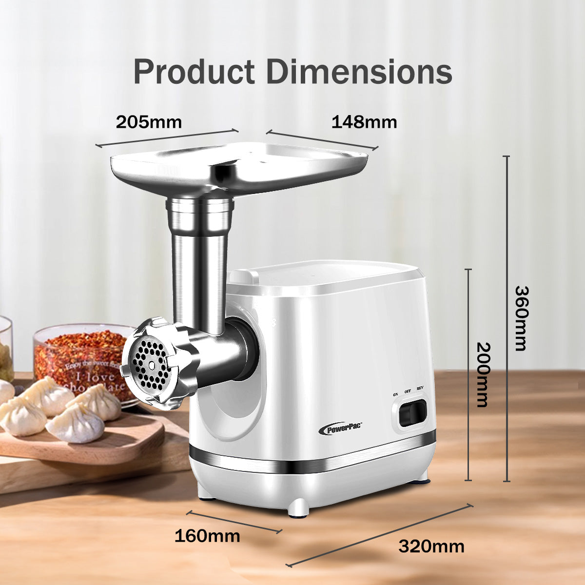 Meat Chopper, 3 In 1 Meat Mincer, 3 Stainless Steel Grinding Plates, Kubbe & Sausage Filling Tubes (PPCP3307)