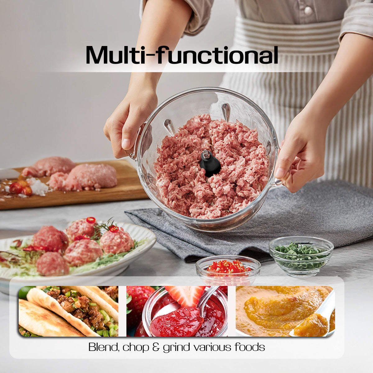 Food Chopper, Food Preparation 1L with Safety Lock Switch (PPCP813)