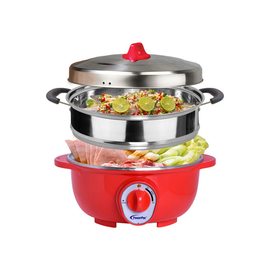 3.5L Electric Wok & Steamboat with 304 S/Steel Inner Pot (PPEC811+Steamer)