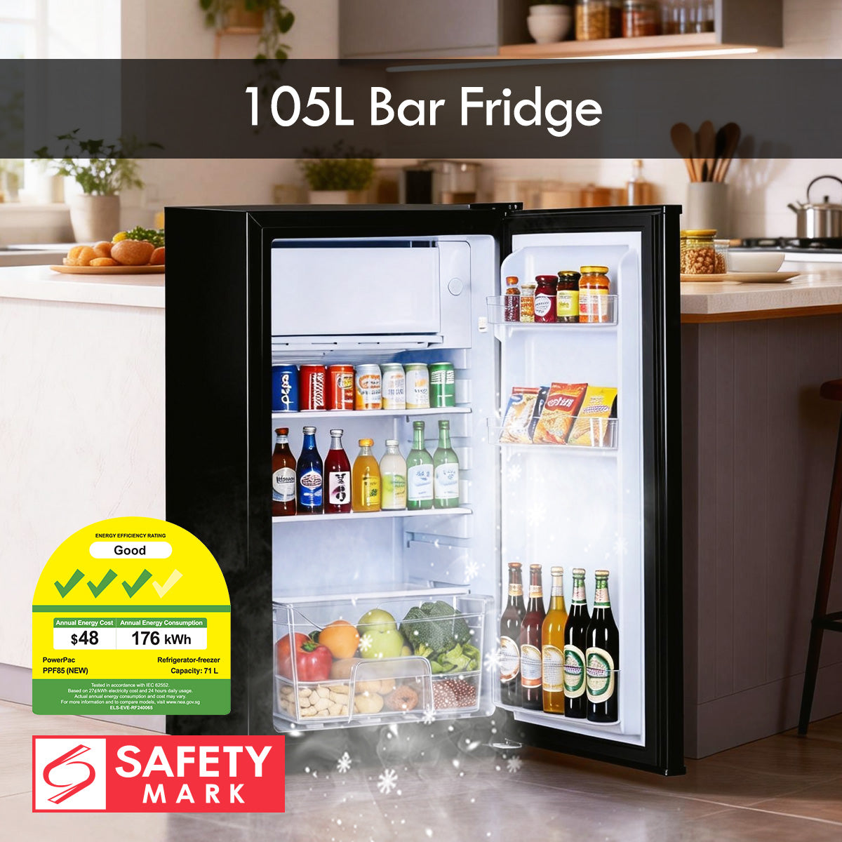 CLIMATE VOUCHER $400] 105L Bar Fridge with Lock, White , PPF105WH