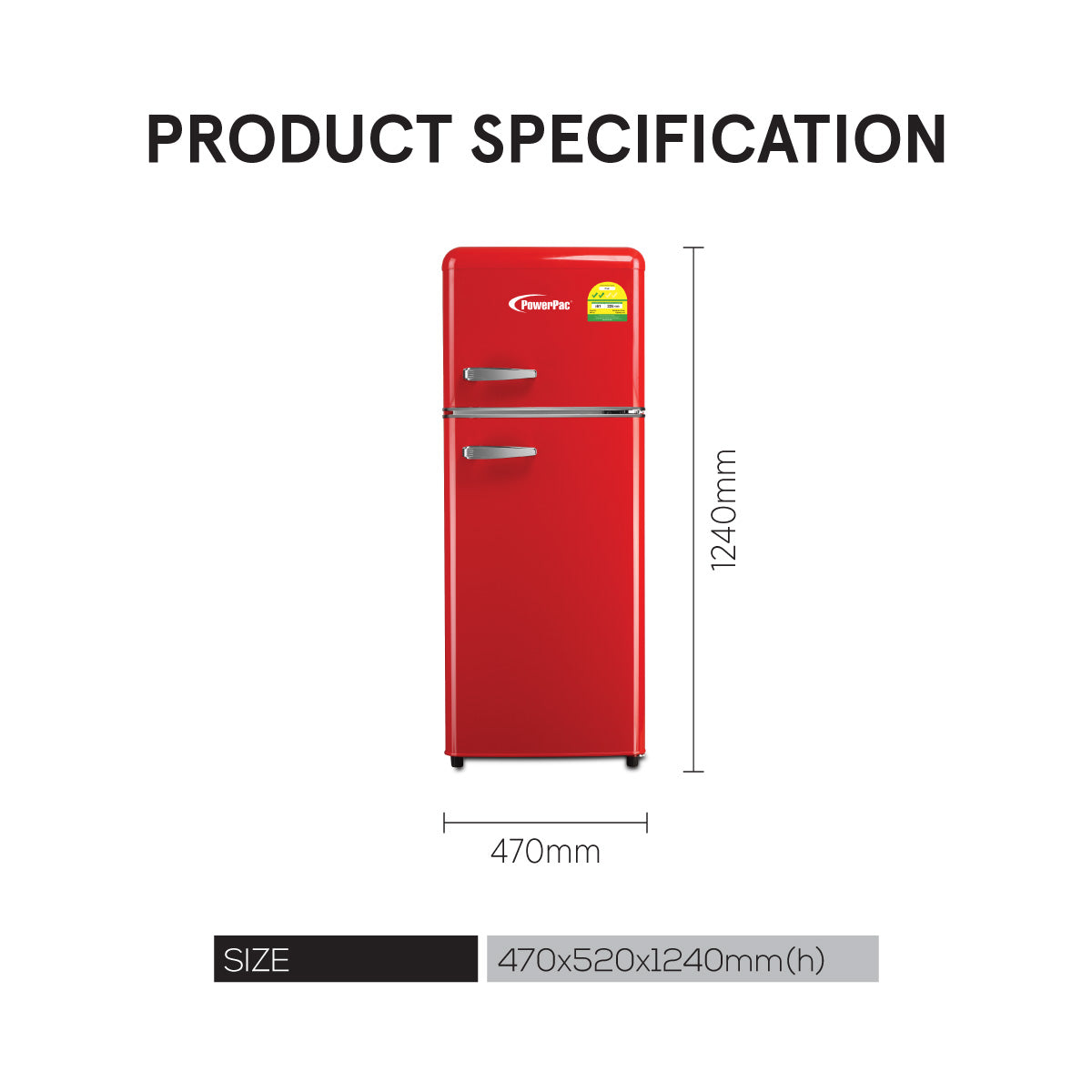 2-Door Fridge 114L Retro Fridge, Mini Fridge (PPF118) Red