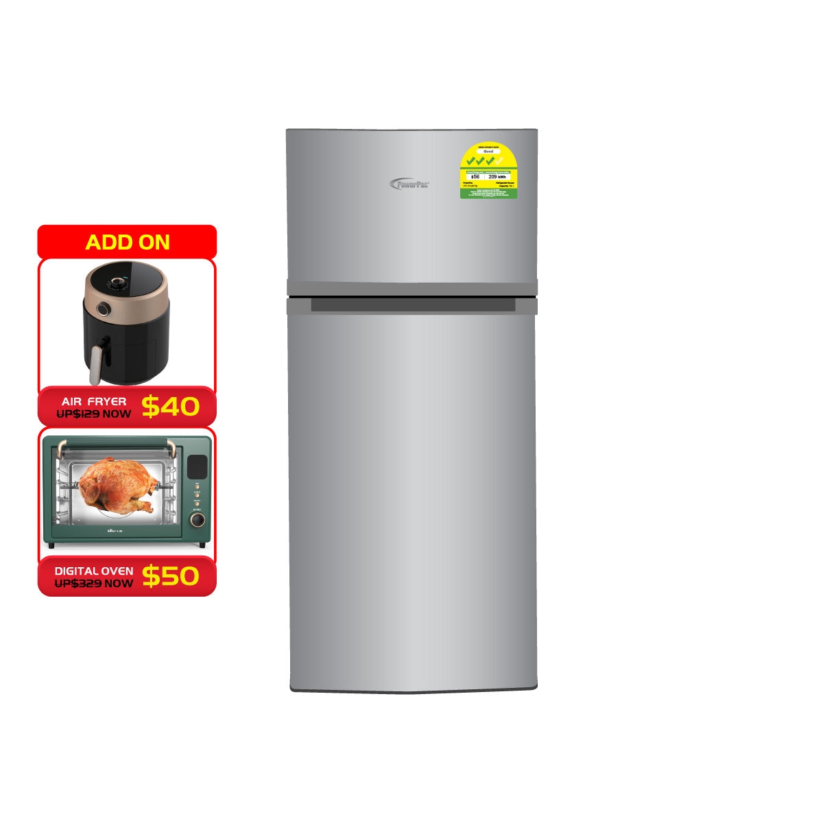 2-Door Fridge 170L with Freezer (PPF170)