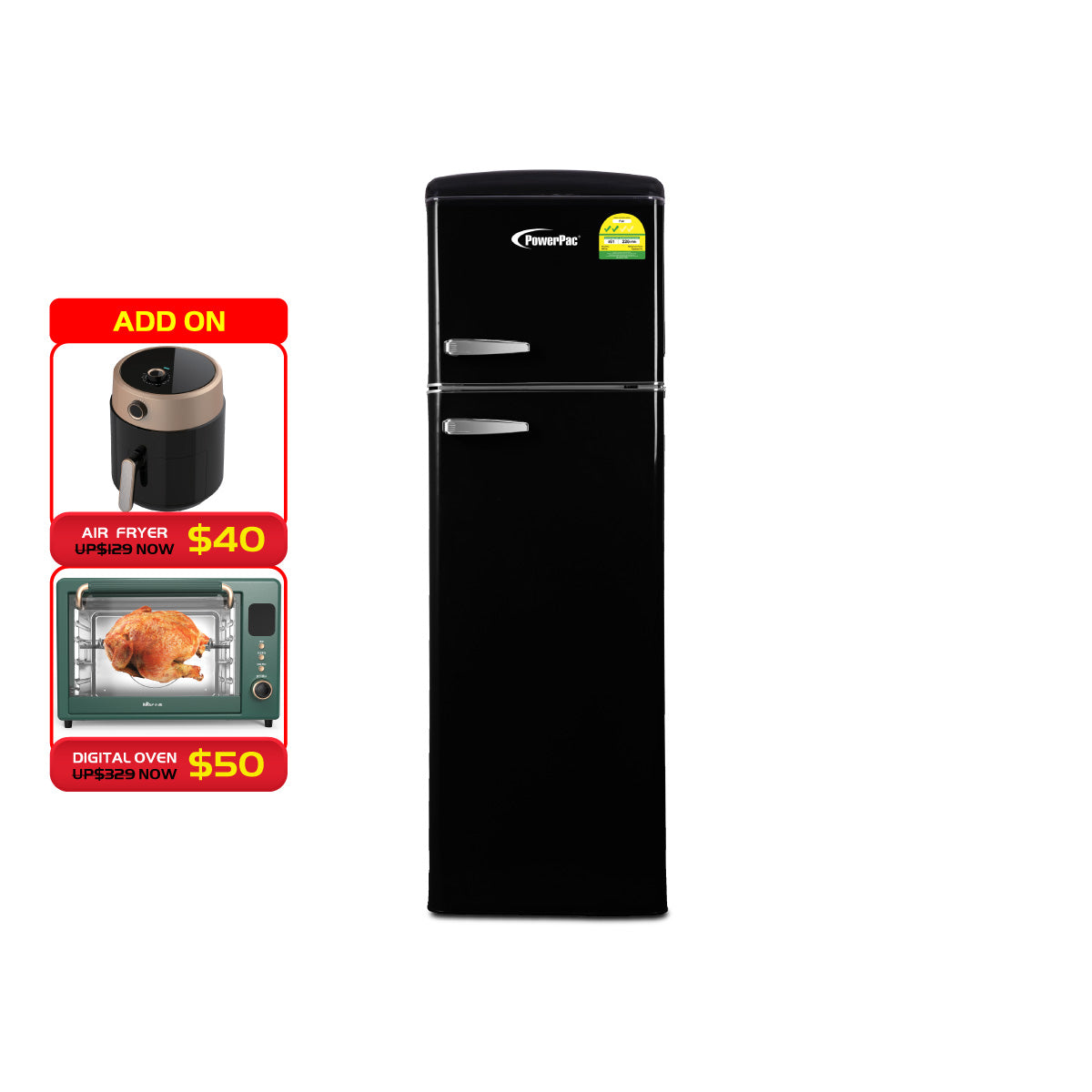 255L 2-Door Retro Fridge Mini Fridge (PPF260) Black