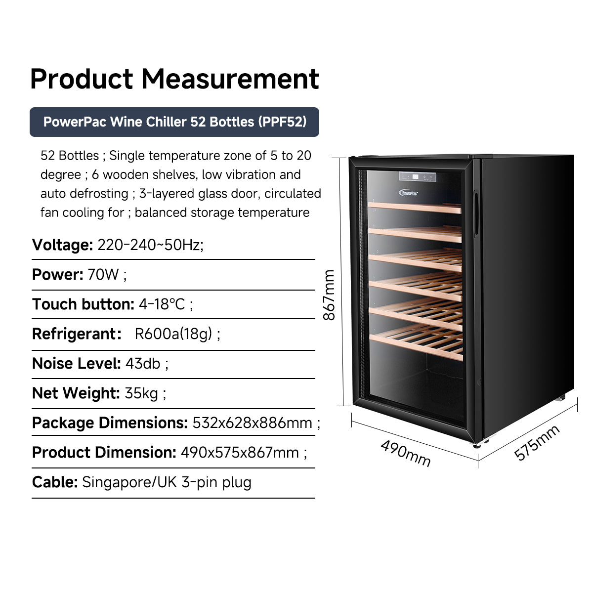 Wine Chiller With Compressor 52 Bottles (PPF52)