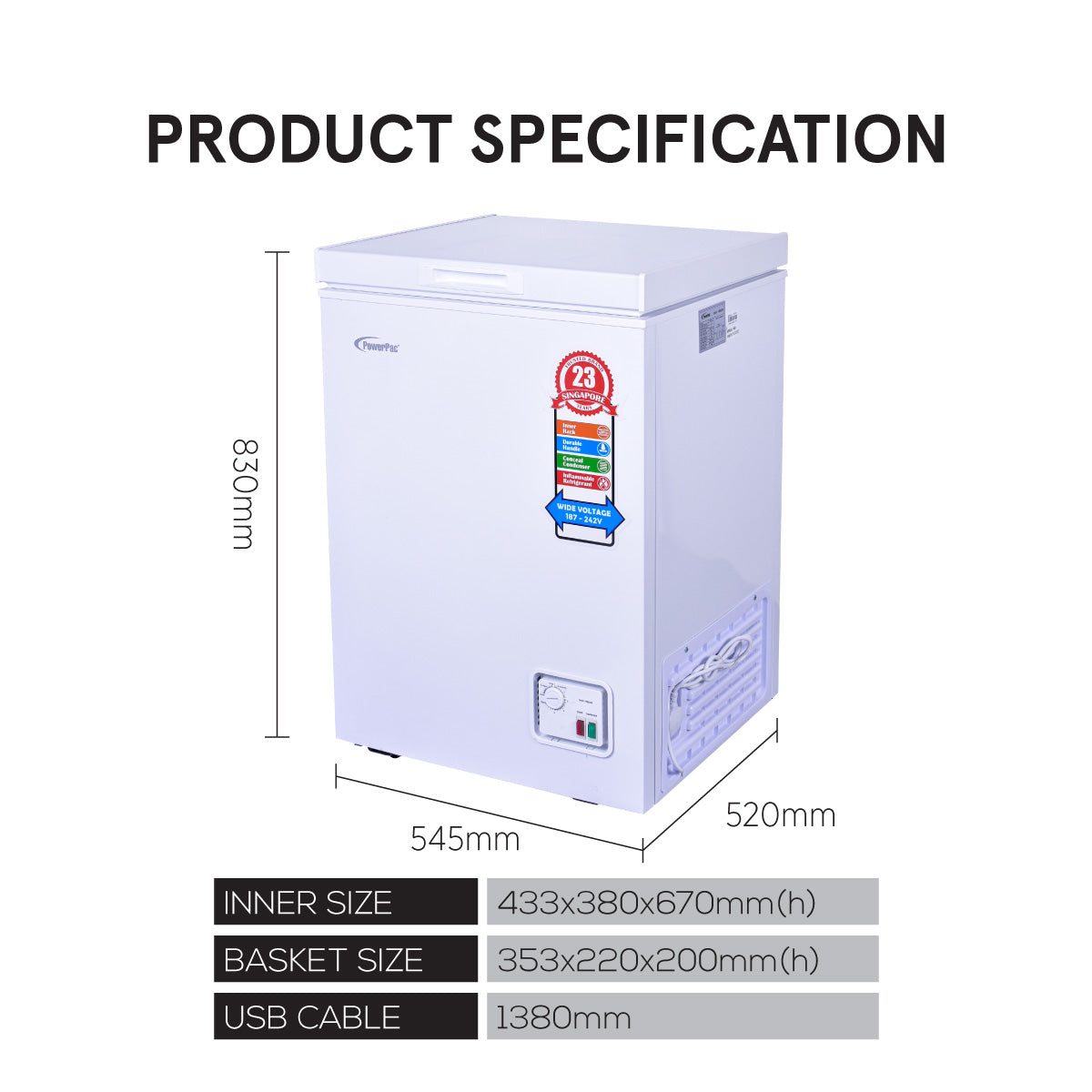 100L Chest Freezer CFC Free, Chiller & Freezer (PPFZ100) White