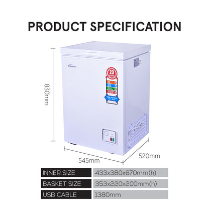 100L Chest Freezer CFC Free, Chiller & Freezer (PPFZ100) White