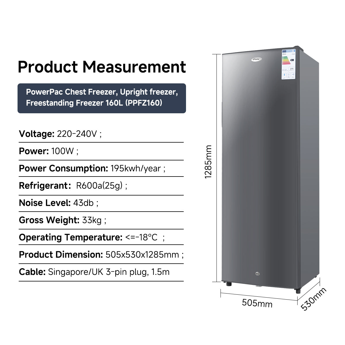 160L Chest Freezer, Upright freezer, Freestanding Freezer 160L (PPFZ160)