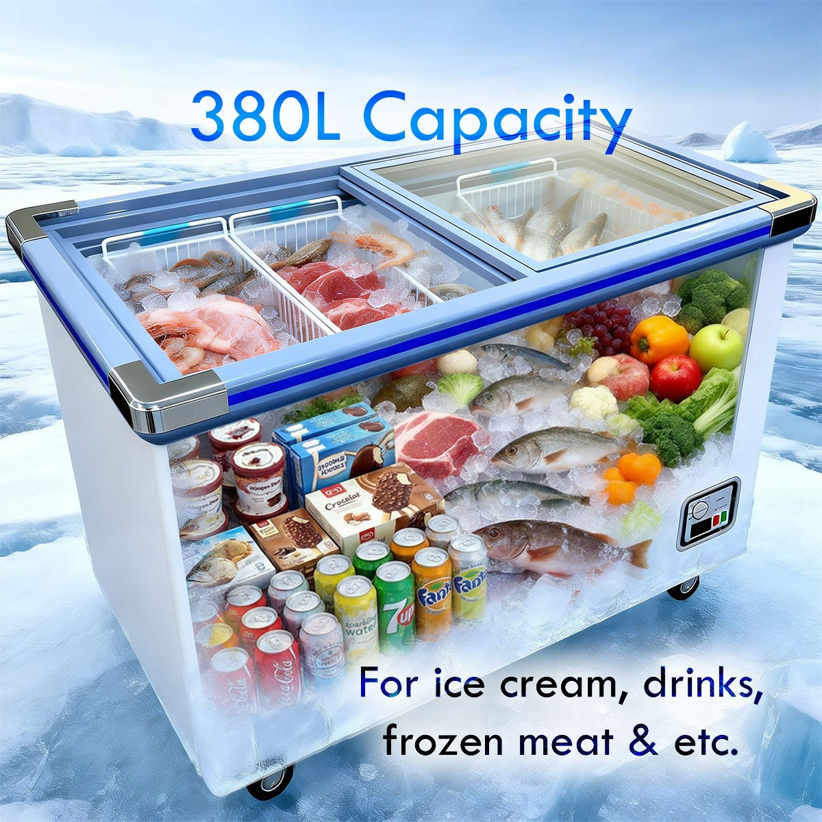 PowerPac 380L Commercial Chest Freezer CFC Free, Chiller & Freezer  (PPFZ400)