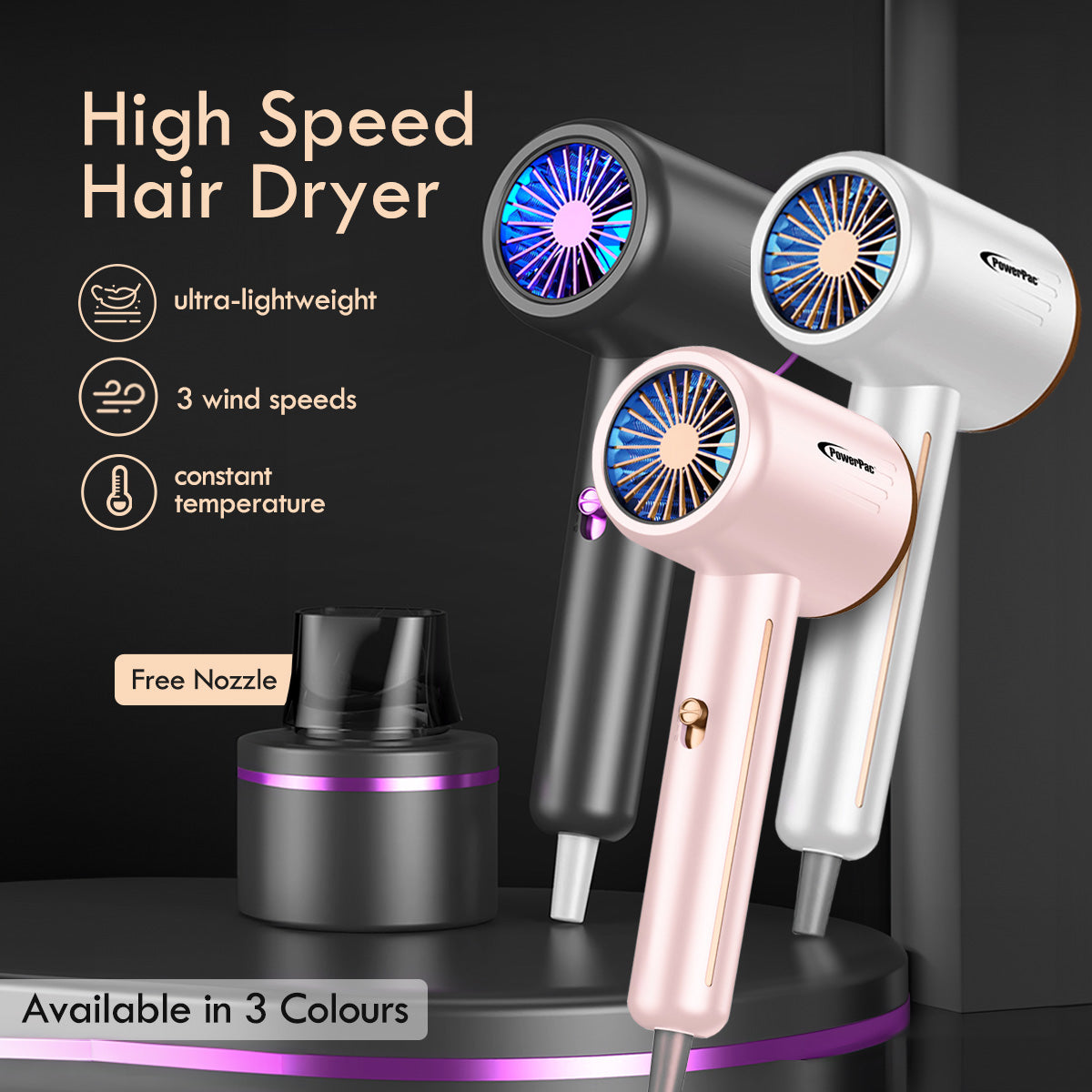 High Speed Hair Dryer, Foldable Hair Dryer, 1300W (PPH1200A) Pink