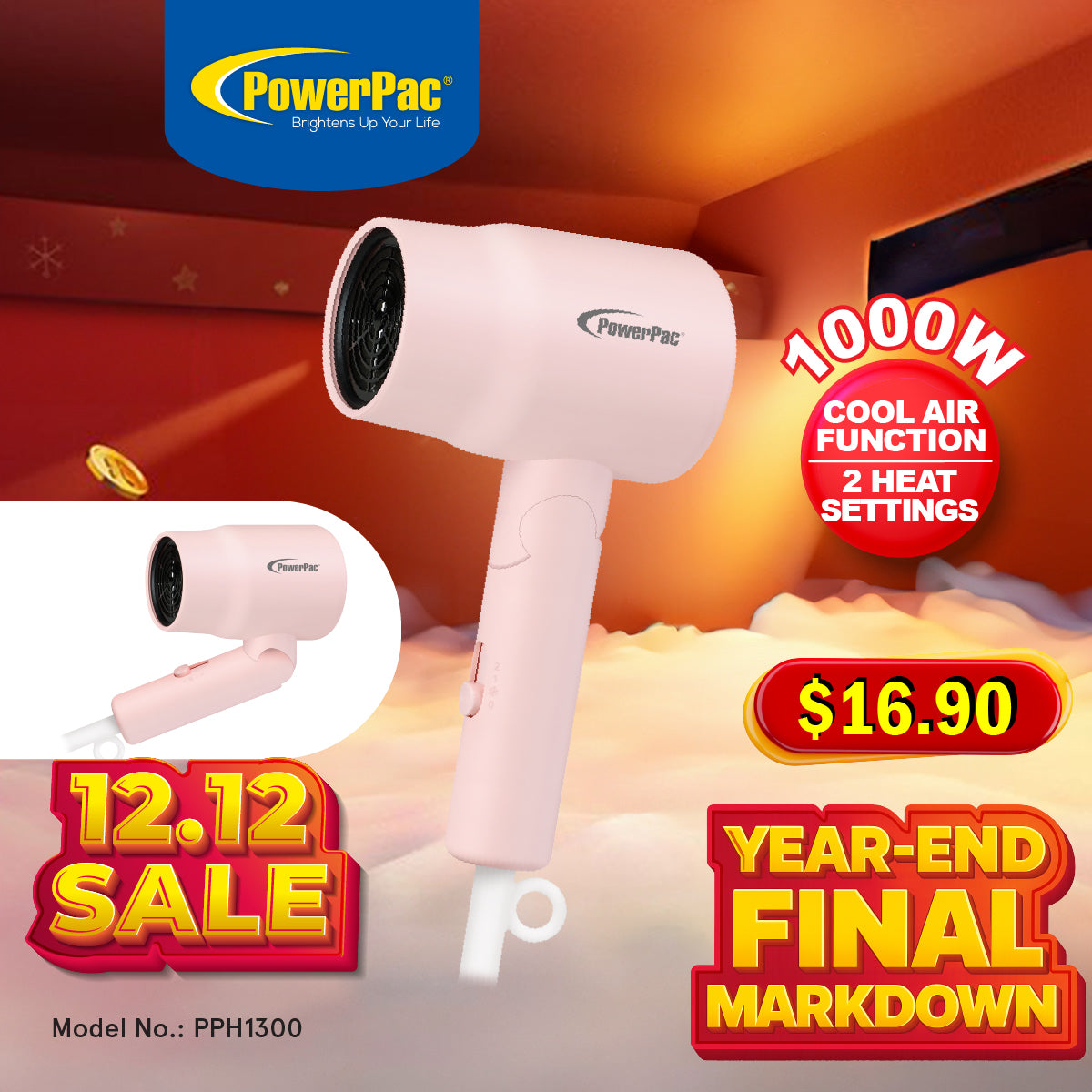 Travel Hair Dryer, Foldable Hair Dryer, 800W (PPH1300)