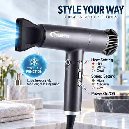 PowerPac High Speed Hair Dryer with cool air, Ionic Blow Dryer 1800W (PPH2878)