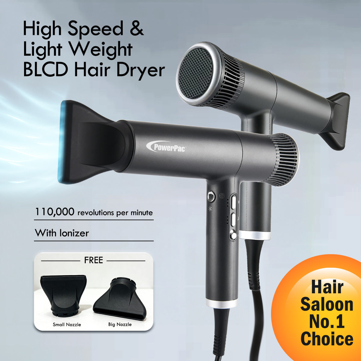 High Speed Hair Dryer with cool air, Ionic Blow Dryer 1800W (PPH2878)