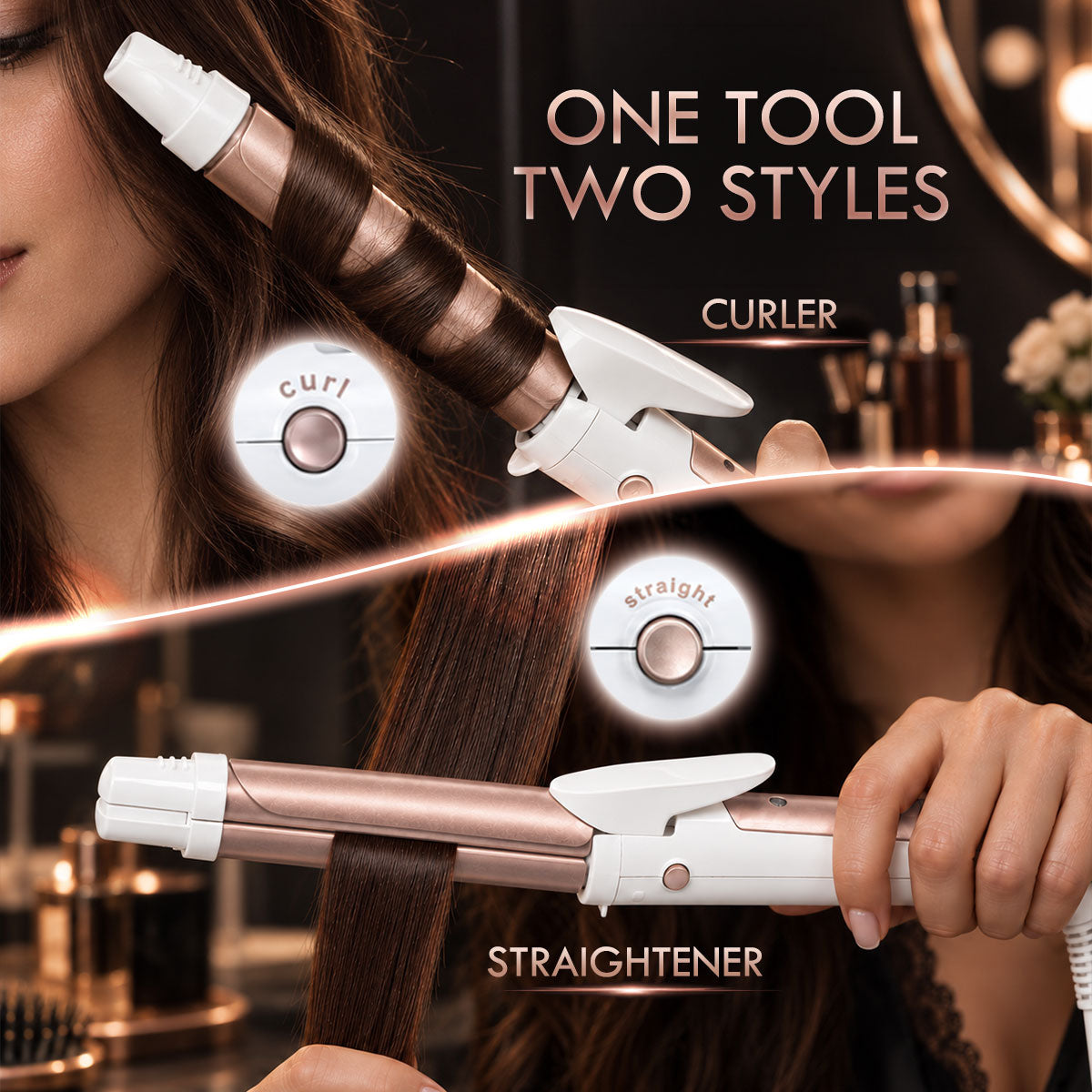 PowerPac 2 IN 1 Electric Hair Curler, Straightener with Quick heat up and neon indicator (PPH5092)