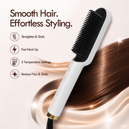 PowerPac Electric Hair Straightener Brush with Quick heat up, 5 Temperature settings & neon indicator (PPH5093)