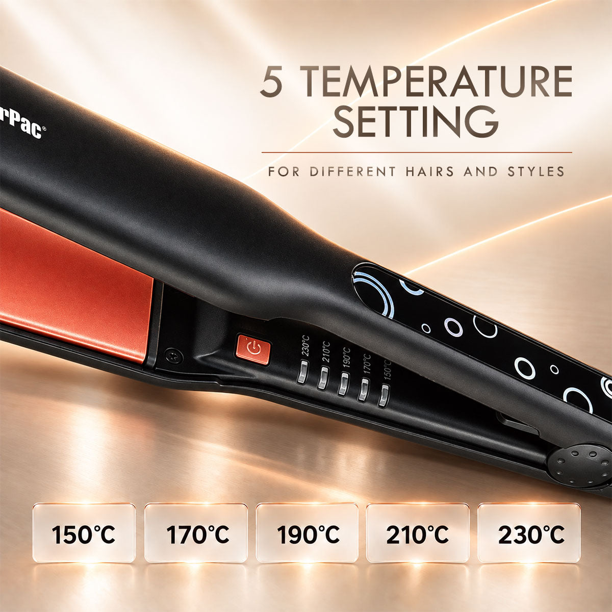 PowerPac Electric Hair Straightener with Quick heat up, 5 Temperature settings & neon indicator (PPH5130A)