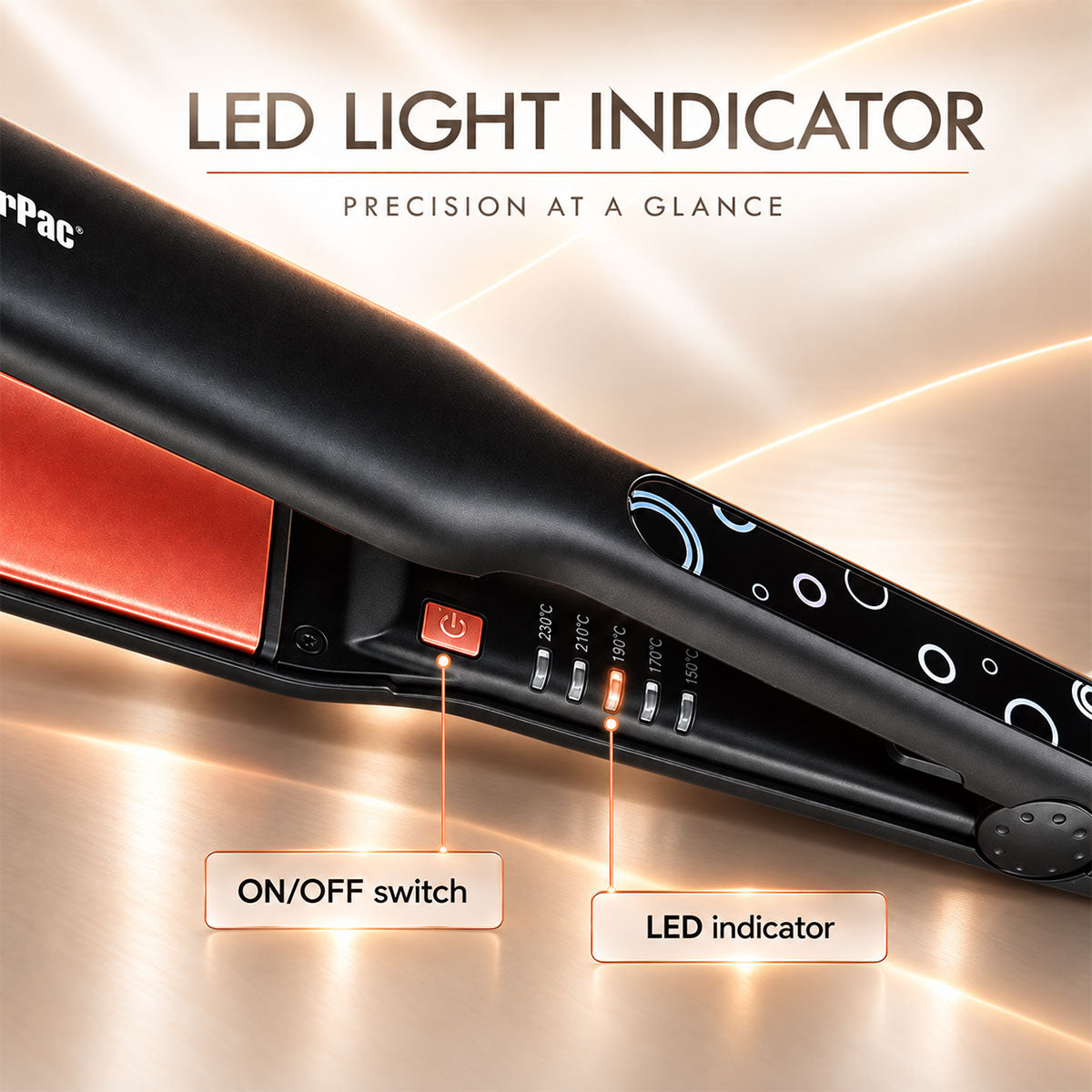 PowerPac Electric Hair Straightener with Quick heat up, 5 Temperature settings & neon indicator (PPH5130A)