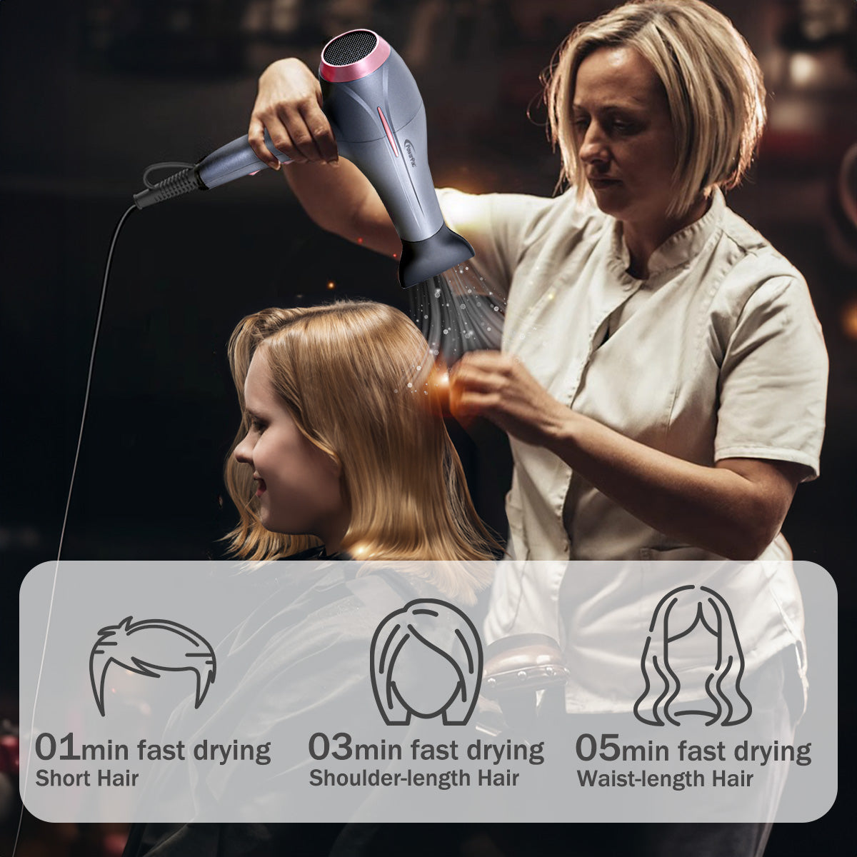 DC High Speed Hair Dryer with cool air, Professional Hair Dryer, 2200W (PPH9075A)