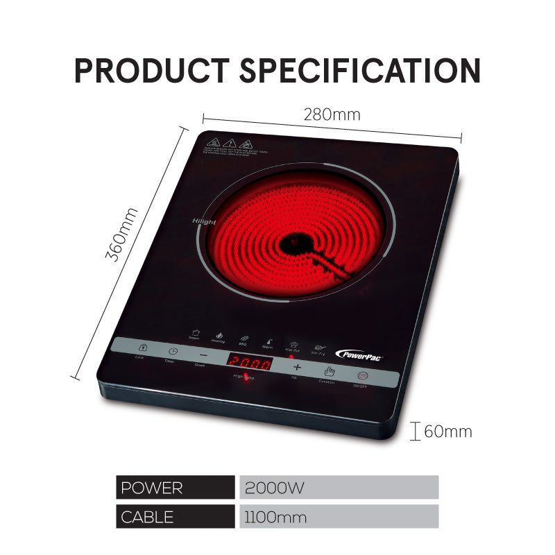 Ceramic Cooker Infrared Cooker (Any Pot) 2000 Watts  (PPIC836+BBQ Plate)