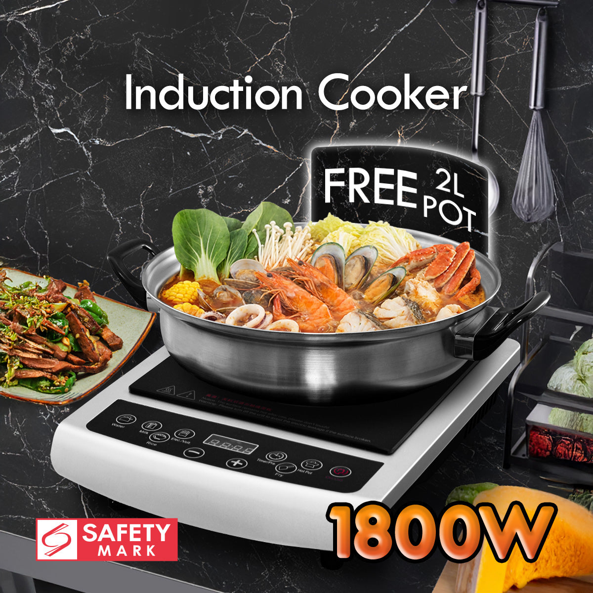 Induction Cooker Steamboat with Stainless Steel Pot + Stainless Steel Steamer (PPIC848+ Steamer)