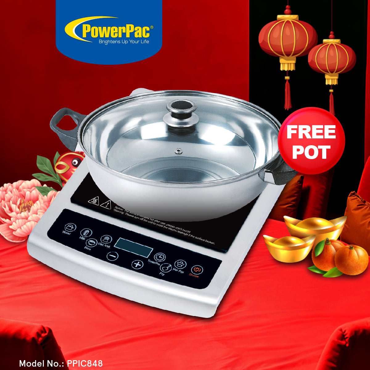 Induction Cooker Steamboat with Stainless Steel Pot & Overheat Protection (PPIC848)