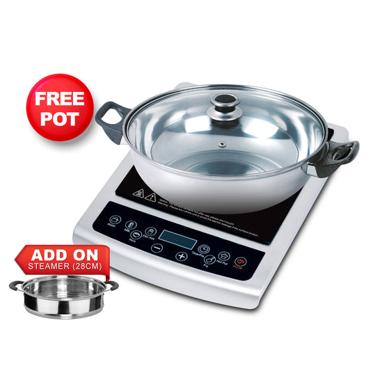 Induction Cooker Steamboat with Stainless Steel Pot + Stainless Steel Steamer (PPIC848+ Steamer)