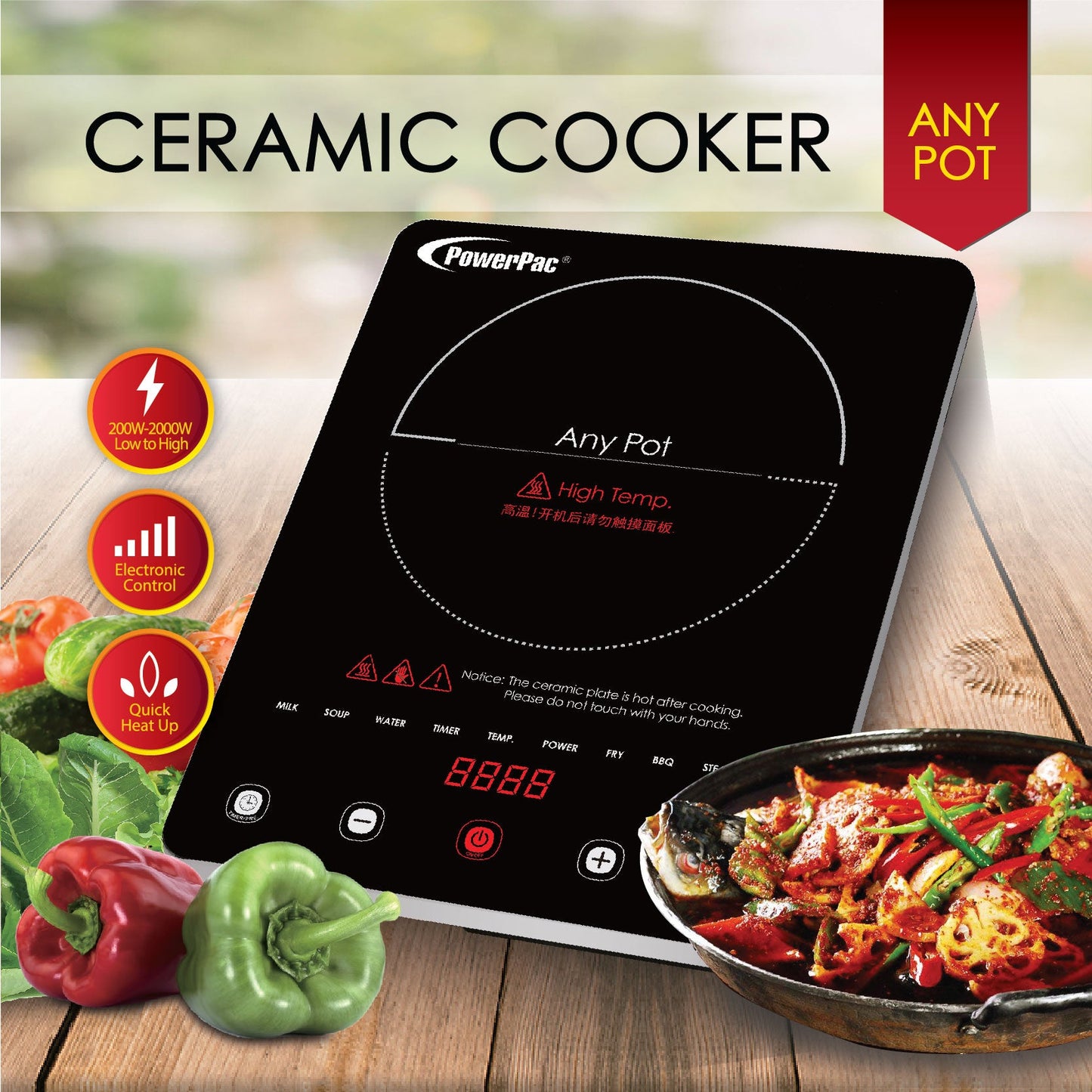 Ceramic Cooker (Any Pot) 2000 Watts (PPIC880) - PowerPacSG