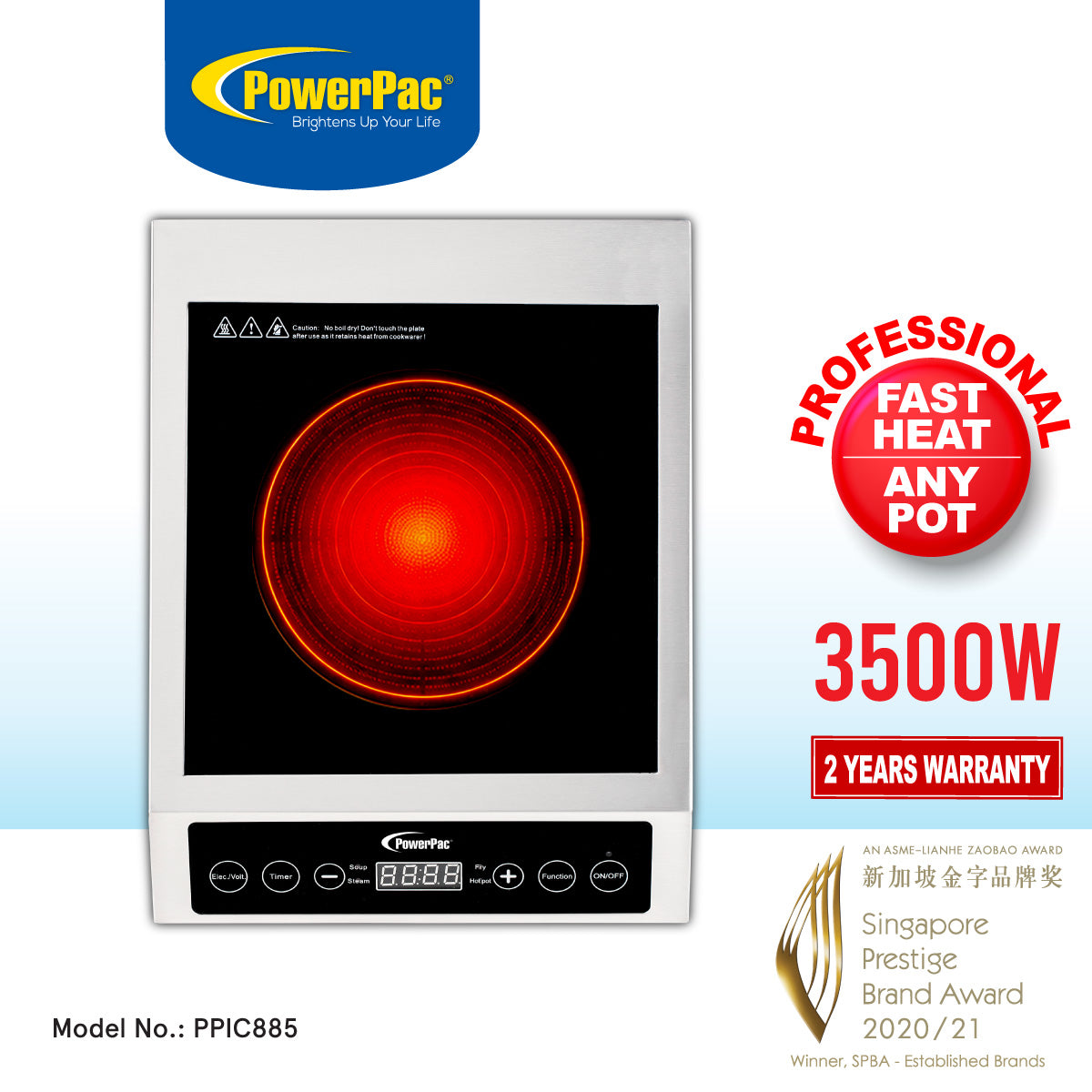 PowerPac Ceramic Cooker (Professional), High Power Ceramic Cooker, Fast Heat Ceramic Cooker 3500W (PPIC885)