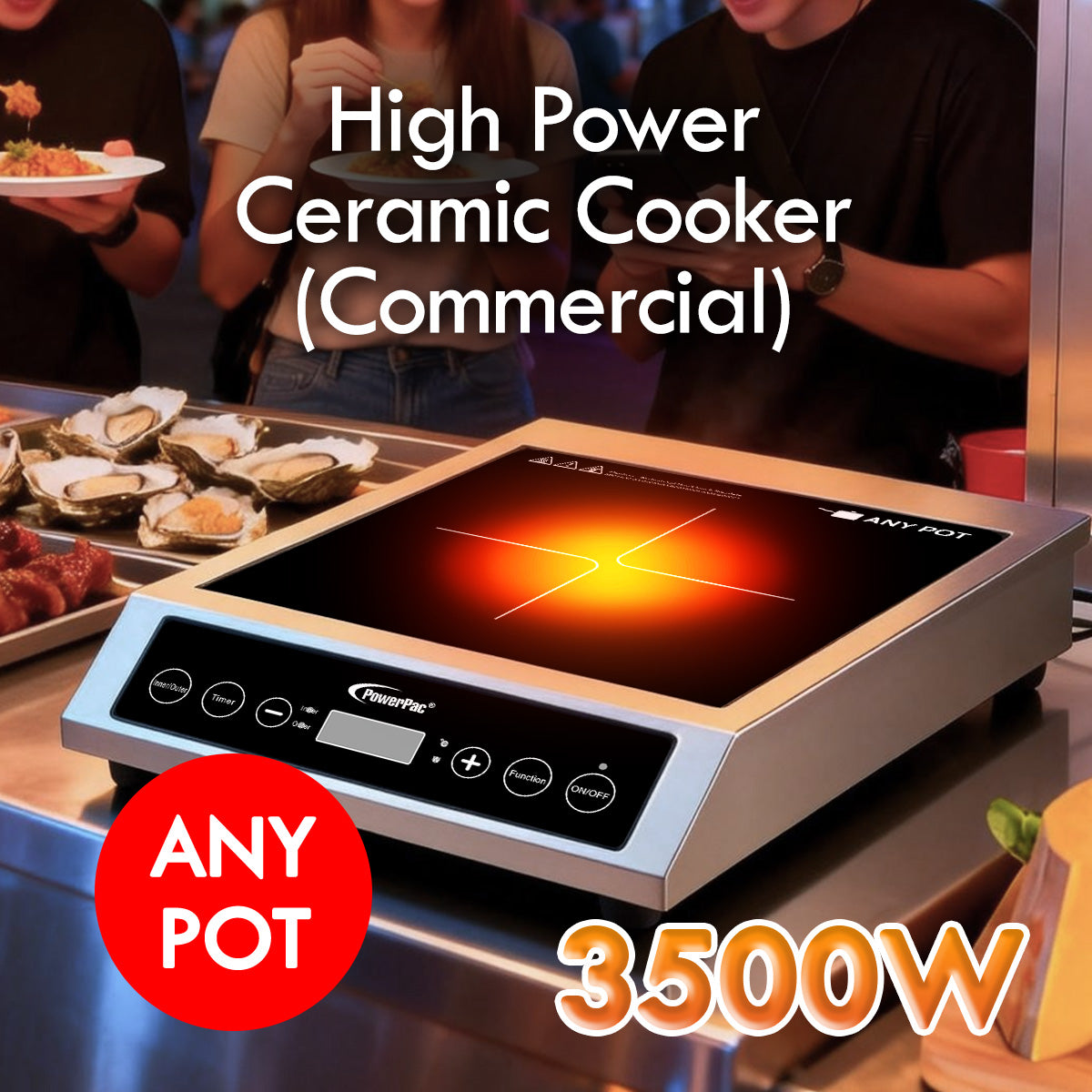PowerPac Ceramic Cooker (Professional), High Power Ceramic Cooker, Fast Heat Ceramic Cooker 3500W (PPIC885)