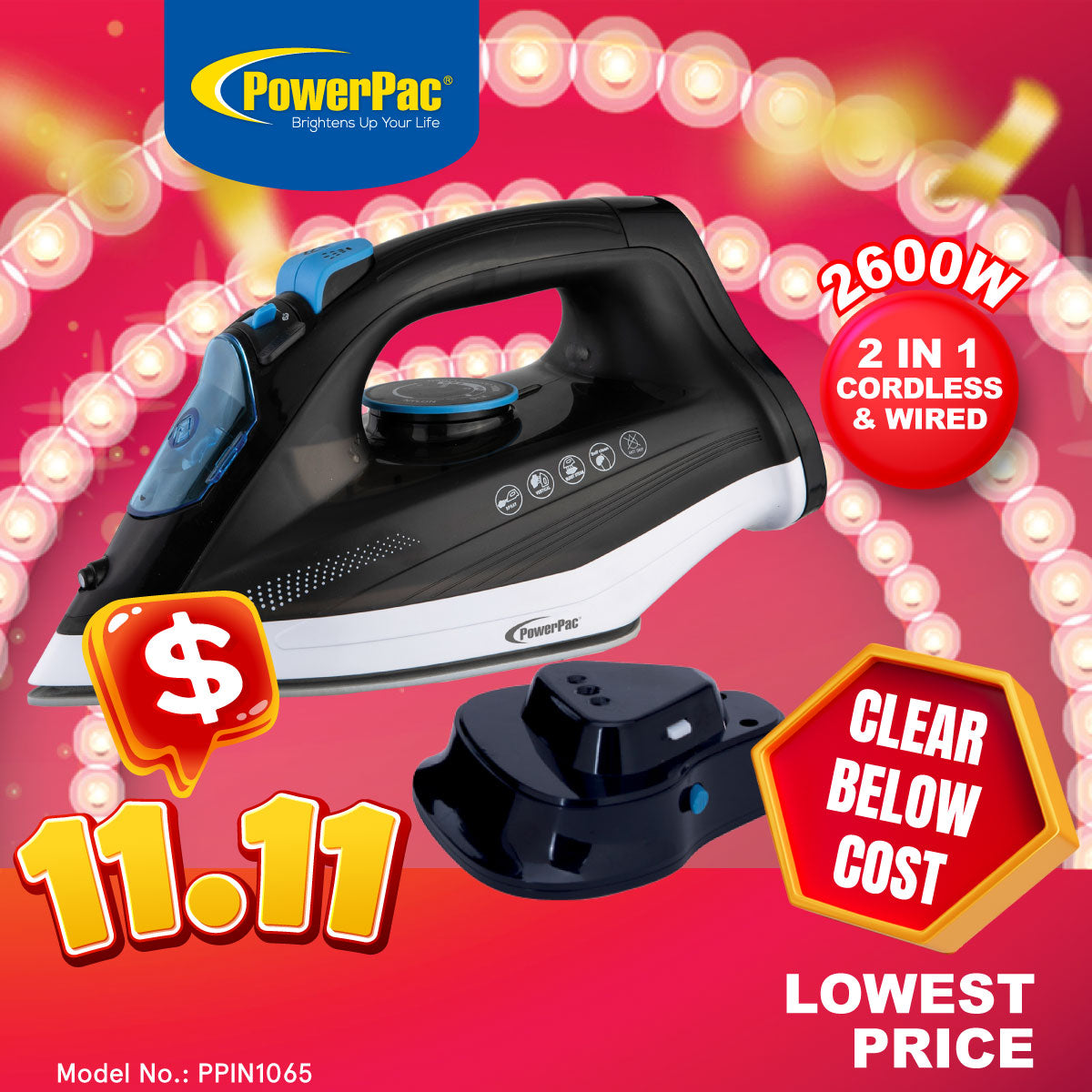 2 IN 1 Cordless Steam Iron, Steam Iron, Iron With Spray (PPIN1065)