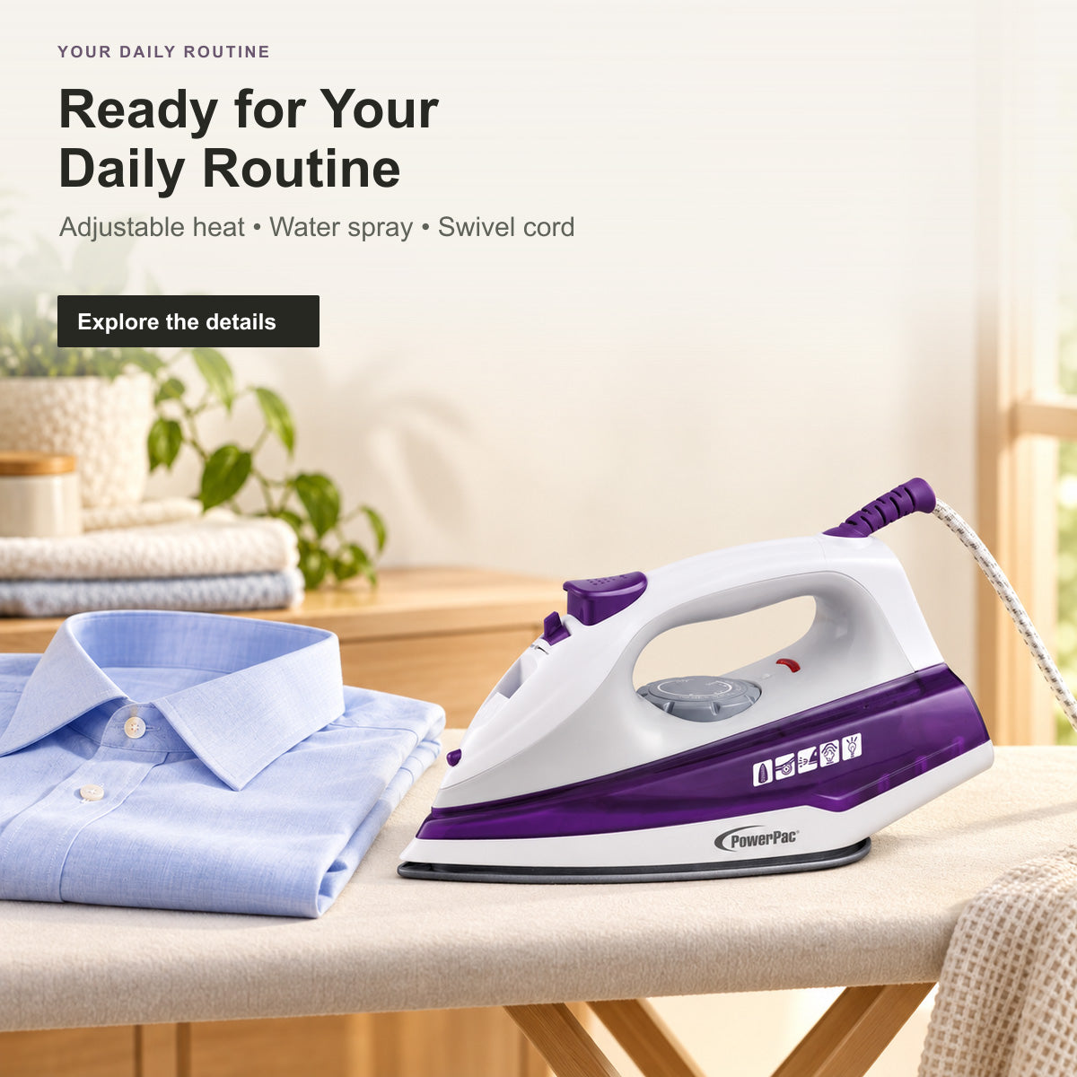 PowerPac Steam Iron with Spray , Non Stick Iron (PPIN1107)