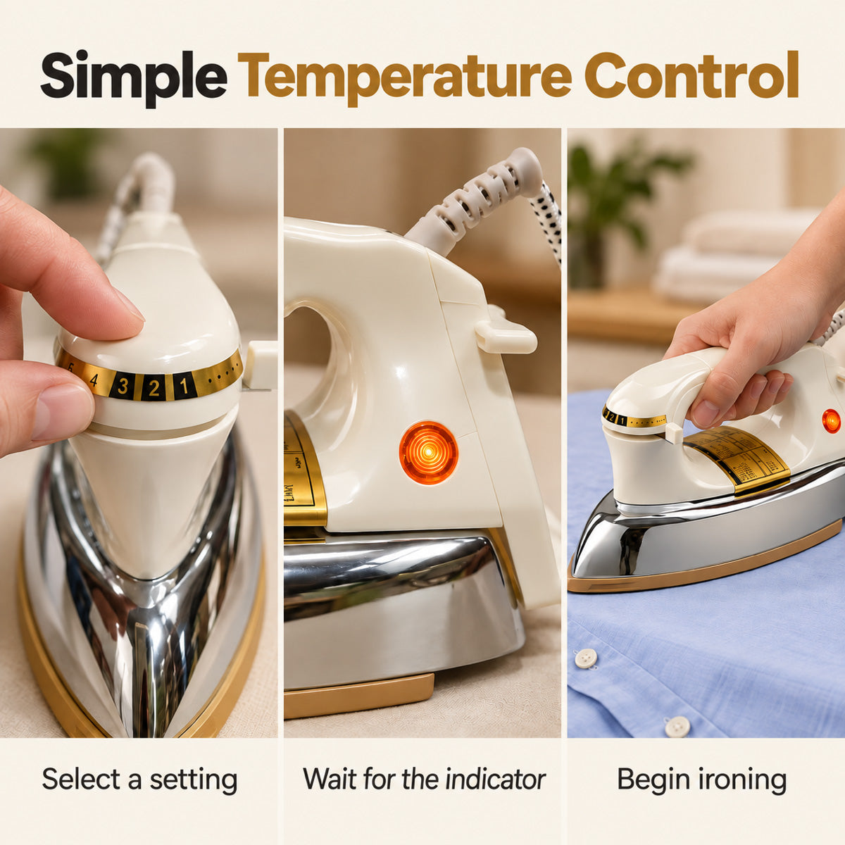 PowerPac 1.5KG Heavy Dry Iron with Temperature control (PPIN1127)